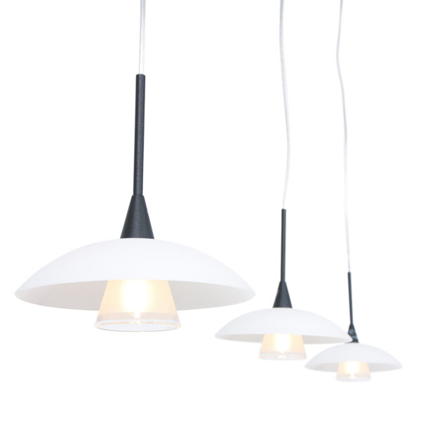 Steinhauer Tallerken hanglamp - incl. lichtbron - drielichts - zwart met wit glas - Image 4