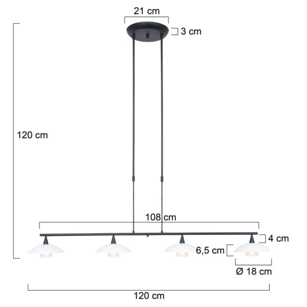 Steinhauer Tallerken hanglamp - incl. lichtbron - vierlichts - zwart met wit glas - Image 6
