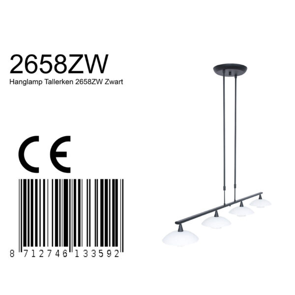 Steinhauer Tallerken hanglamp - incl. lichtbron - vierlichts - zwart met wit glas - Image 7