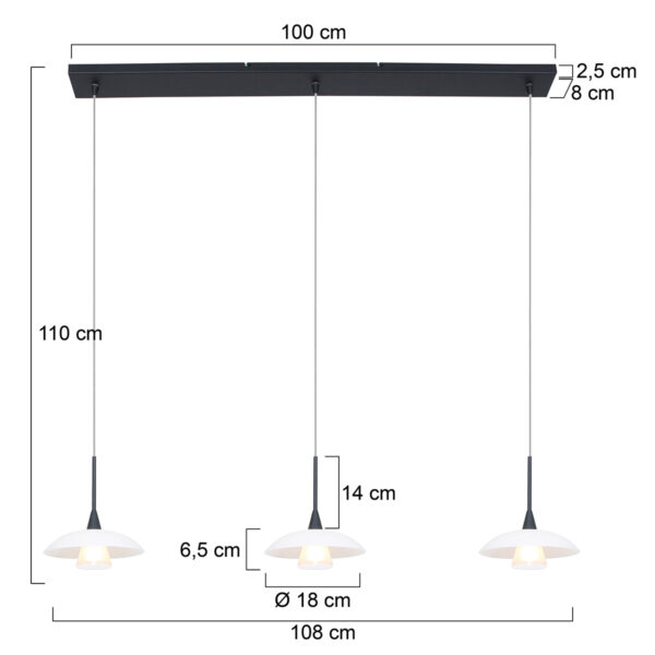 Steinhauer Tallerken hanglamp - incl. lichtbron - drielichts - zwart met wit glas - Image 7