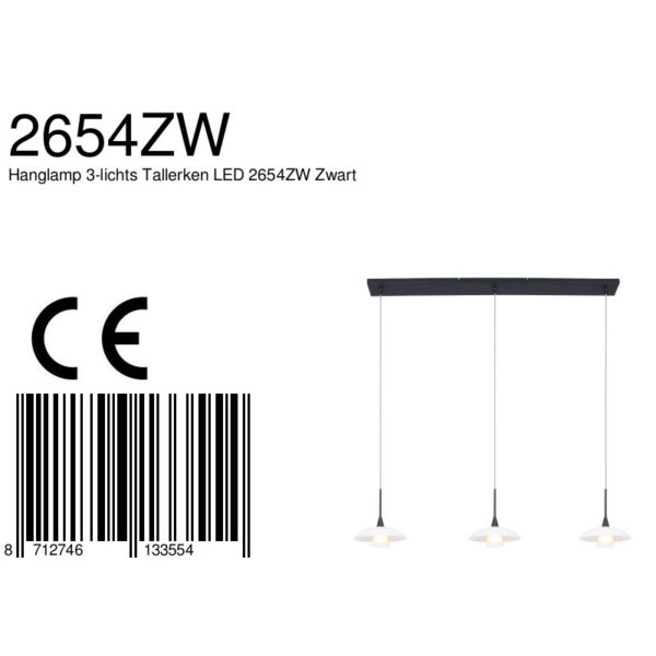 Steinhauer Tallerken hanglamp - incl. lichtbron - drielichts - zwart met wit glas - Image 8