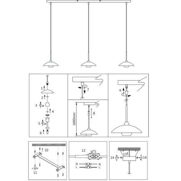 Steinhauer Tallerken hanglamp - incl. lichtbron - drielichts - zwart met wit glas - Image 9