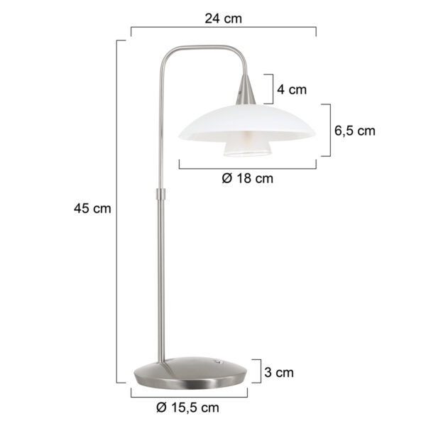Steinhauer Tallerken tafellamp - 45cm hoog - incl. LED - dimbaar - staal met melkglas - Image 6