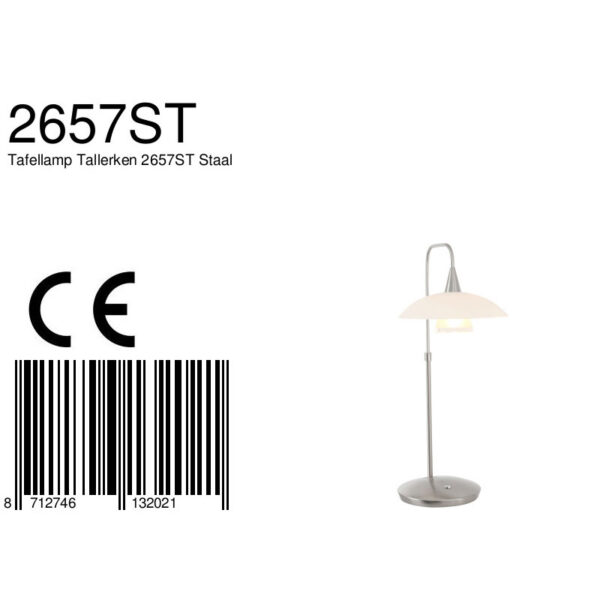 Steinhauer Tallerken tafellamp - 45cm hoog - incl. LED - dimbaar - staal met melkglas - Image 7