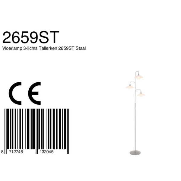 Steinhauer Tallerken vloerlamp - incl. lichtbron - drielichts - 170 cm hoog - staal - Image 7