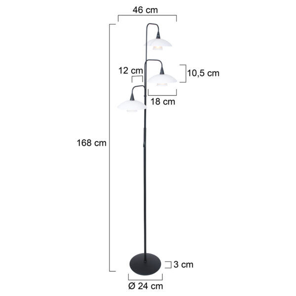Steinhauer Tallerken vloerlamp - incl. lichtbron - drielichts - 170 cm hoog - zwart - Image 5
