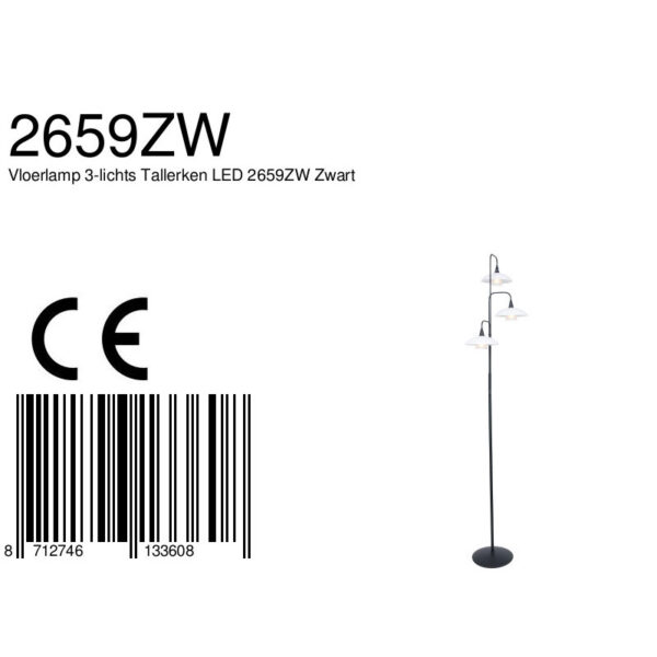 Steinhauer Tallerken vloerlamp - incl. lichtbron - drielichts - 170 cm hoog - zwart - Image 6