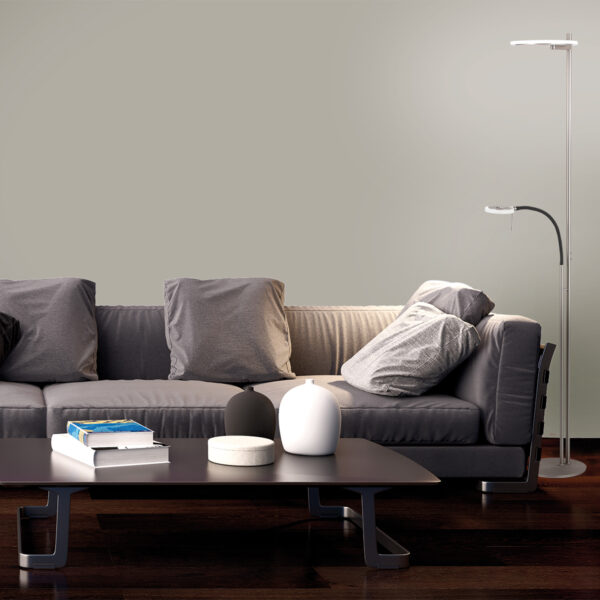 Steinhauer Turound staande lamp - uplight - leesarm - 200 cm hoog - incl. LED - dimmer - staal met transparant glas - Image 2