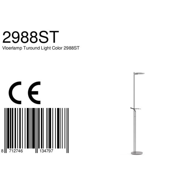 Steinhauer Turound staande lamp - uplight - leesarm - 200 cm hoog - incl. LED - dimmer - staal met transparant glas - Image 8
