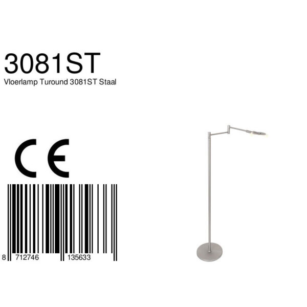 Steinhauer Turound vloerlamp - LED - 2700K - 4000L - 10W - draaibaar - pulsdimmer - staal - Image 8