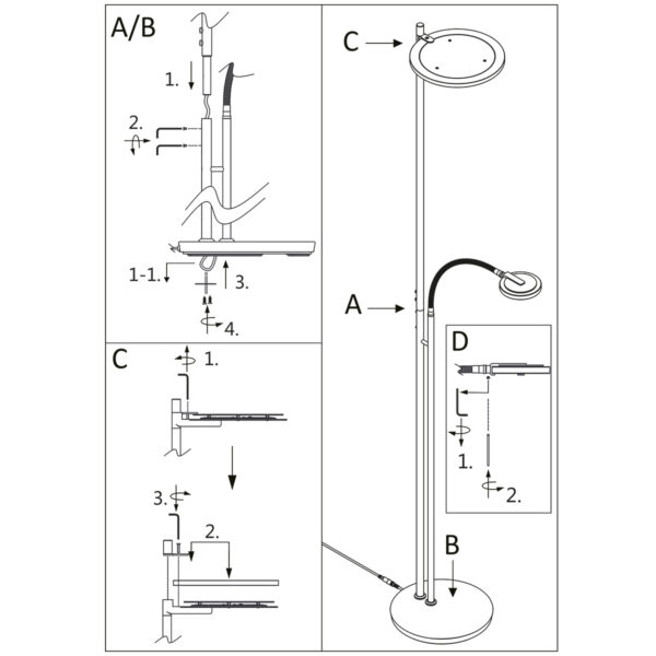 Steinhauer Turound staande lamp - uplight - leesarm - 200 cm hoog - incl. LED - dimmer - staal met transparant glas - Image 9