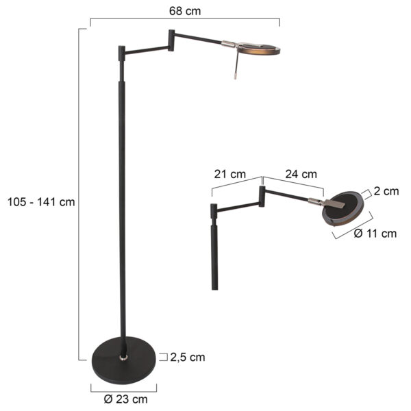 Steinhauer Turound vloerlamp - ingebouwd LED - in hoogte verstelbaar - smoke glass - zwart - Image 5