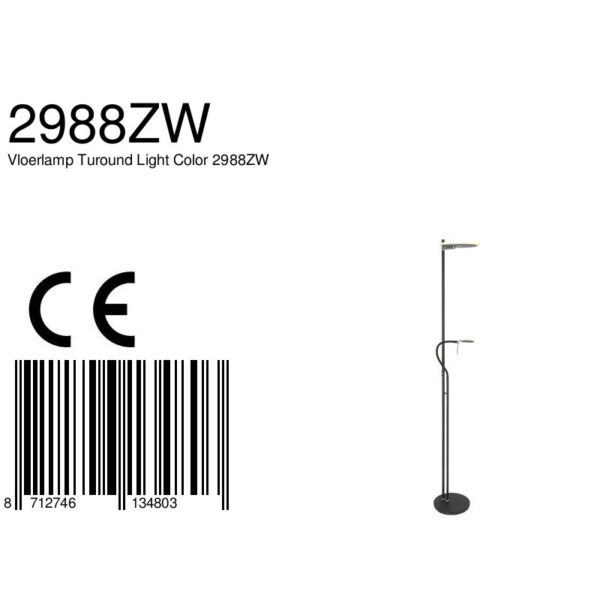 Steinhauer Turound staande lamp - uplight - leesarm - 200 cm hoog - incl. LED - dimmer - zwart met transparant glas - Image 8