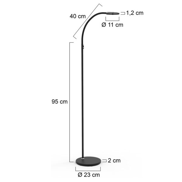 Steinhauer Turound staande lamp - leeslamp - buigbare leesarm - incl. LED - dimmer - zwart met zwart glas - Afbeelding 7