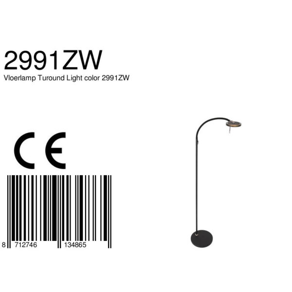 Steinhauer Turound staande lamp - leeslamp - buigbare leesarm - incl. LED - dimmer - zwart met zwart glas - Afbeelding 9
