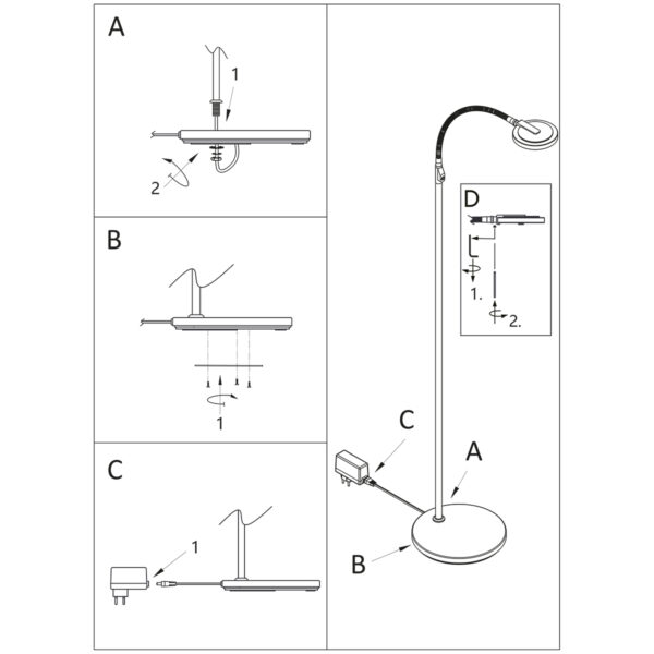 Steinhauer Turound staande lamp - leeslamp - buigbare leesarm - incl. LED - dimmer - zwart met zwart glas - Afbeelding 10