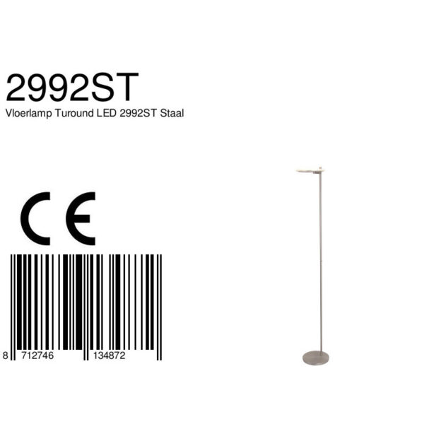 Steinhauer Turound staande lamp - uplight - 200 cm hoog - incl. LED - dimmer - staal met transparant glas - Image 7