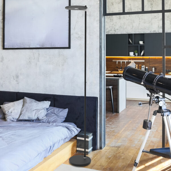 Steinhauer Turound staande lamp - uplight - 200 cm hoog - incl. LED - dimmer - zwart met zwart glas - Image 2