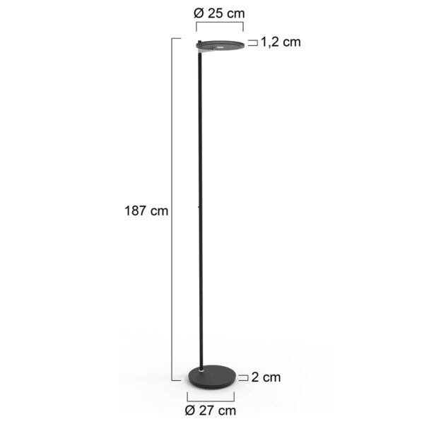 Steinhauer Turound staande lamp - uplight - 200 cm hoog - incl. LED - dimmer - zwart met zwart glas - Image 7