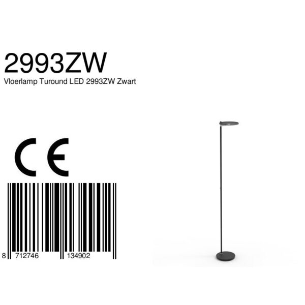 Steinhauer Turound staande lamp - uplight - 200 cm hoog - incl. LED - dimmer - zwart met zwart glas - Image 8