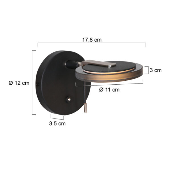 Steinhauer Turound wandlamp - dimbaar - Ø12,5 cm - 18 cm diep - draai- en kantelbaar - zwart met rookglas - Image 7