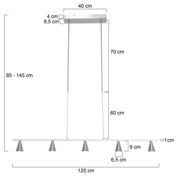 Steinhauer Vortex eettafellamp - ingebouwd LED - vijflichts - 120 cm breed - staal - Image 6