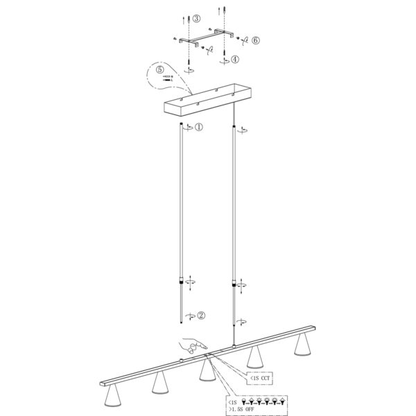 Steinhauer Vortex eettafellamp - ingebouwd LED - vijflichts - 120 cm breed - zwart - Image 7