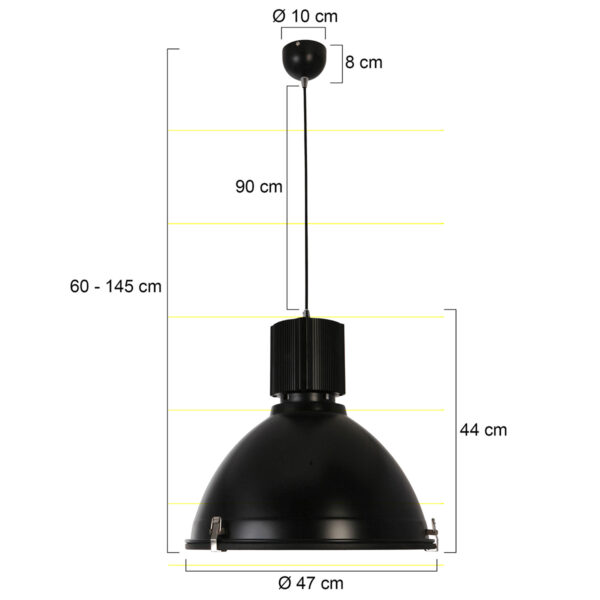 Steinhauer Warbier hanglamp - fabriekslamp - Ø47 cm - E27 - in hoogte verstelbaar - zwart - Image 7