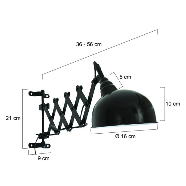 Steinhauer Yorkshire wandlamp - uittrekbaar - verstelbaar in diepte 35 - 60 cm - kap Ø17 cm - zwart - Image 7