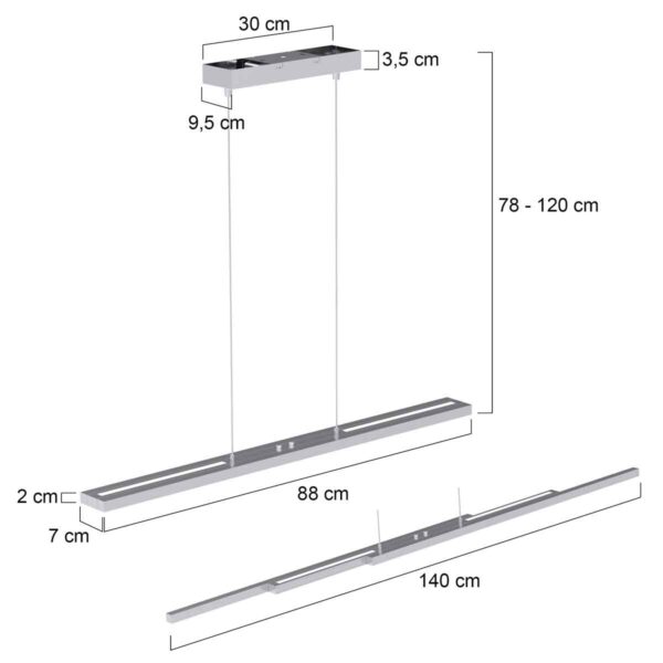 Steinhauer Zelena eettafellamp - uitschuifbaar - max. 140 cm breed - ingebouwd LED - dimbaar en kleurinstelbaar - staal - Image 6