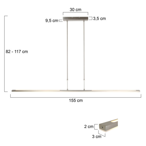 Steinhauer Zelena eettafellamp - 140 cm breed - ingebouwd LED - dimbaar en kleur instelbaar - staal - Image 7
