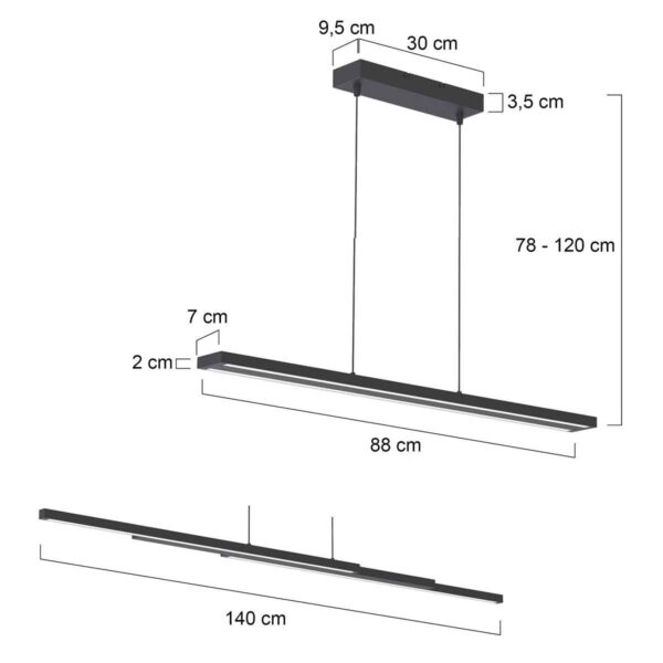 Steinhauer Zelena eettafellamp - uitschuifbaar - max. 140 cm breed - ingebouwd LED - dimbaar en kleurinstelbaar - zwart - Image 7