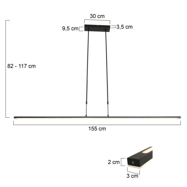 Steinhauer Zelena eettafellamp - 140 cm breed - ingebouwd LED - dimbaar en kleur instelbaar - zwart - Afbeelding 7
