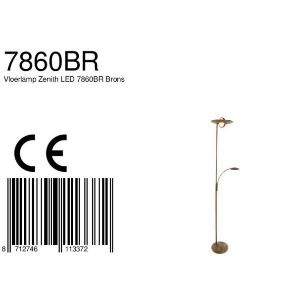 Steinhauer Zenith vloerlamp - uplight met leesarm - incl. ingebouwd LED - dimbaar en kleurinstelbaar - brons - Image 8