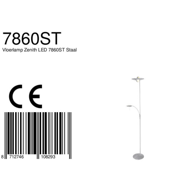 Steinhauer Zenith vloerlamp - uplight met leesarm - incl. ingebouwd LED - dimbaar en kleurinstelbaar - staal - Image 8