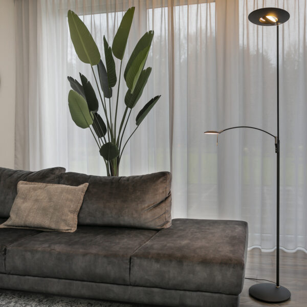 Steinhauer Zenith vloerlamp - uplight met leesarm - incl. ingebouwd LED - dimbaar en kleurinstelbaar - zwart - Image 2