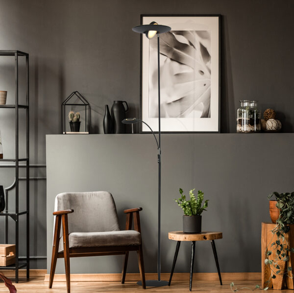 Steinhauer Zenith vloerlamp - uplight met leesarm - incl. ingebouwd LED - dimbaar en kleurinstelbaar - zwart - Image 19
