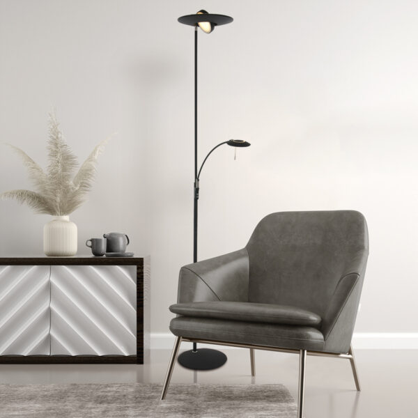Steinhauer Zenith vloerlamp - uplight met leesarm - incl. ingebouwd LED - dimbaar en kleurinstelbaar - zwart - Image 3