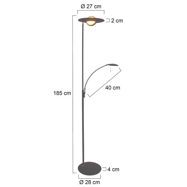 Steinhauer Zenith vloerlamp - uplight met leesarm - incl. ingebouwd LED - dimbaar en kleurinstelbaar - zwart - Image 7