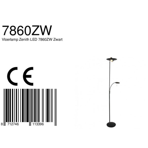 Steinhauer Zenith vloerlamp - uplight met leesarm - incl. ingebouwd LED - dimbaar en kleurinstelbaar - zwart - Image 8