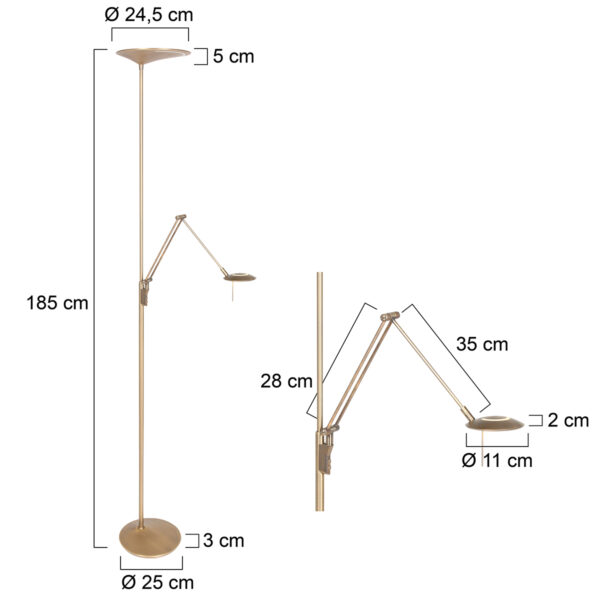 Steinhauer Zodiac vloerlamp - uplight + leesarm - LED - dimbaar - 185 cm hoog - brons - Image 7