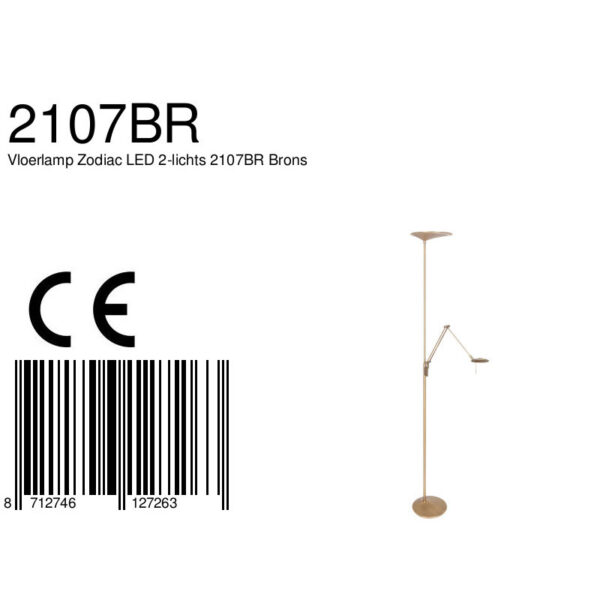Steinhauer Zodiac vloerlamp - uplight + leesarm - LED - dimbaar - 185 cm hoog - brons - Image 8