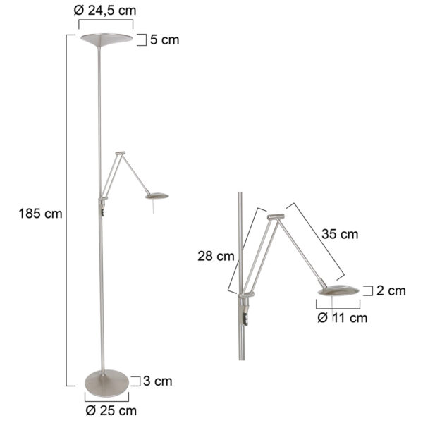 Steinhauer Zodiac vloerlamp - uplight + leesarm - LED | dimbaar - 185 cm hoog - staal - Image 7