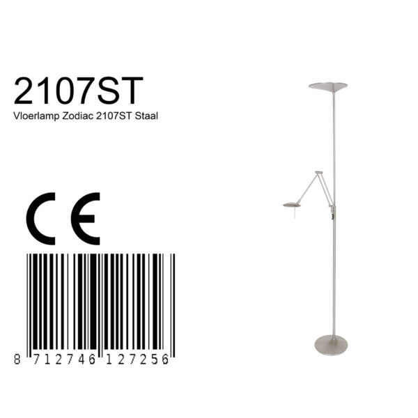 Steinhauer Zodiac vloerlamp - uplight + leesarm - LED | dimbaar - 185 cm hoog - staal - Image 8