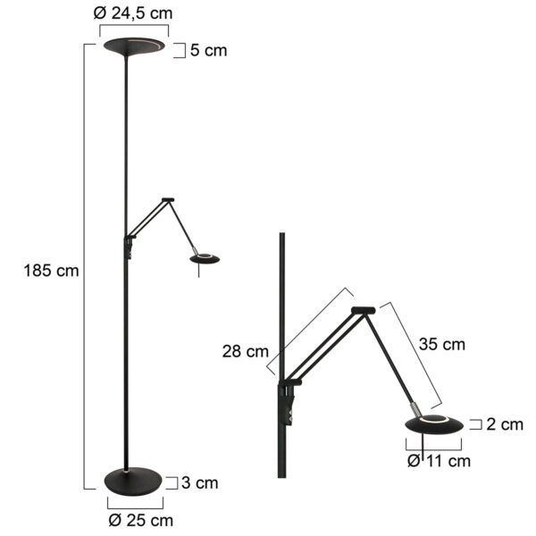 Steinhauer Zodiac vloerlamp - uplight + leesarm - LED - dimbaar - 185 cm hoog - zwart - Image 7