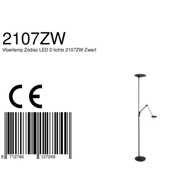 Steinhauer Zodiac vloerlamp - uplight + leesarm - LED - dimbaar - 185 cm hoog - zwart - Image 8