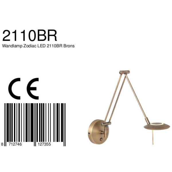 Steinhauer Zodiac LED wandlamp - knikarm - dimbaar - incl. ingebouwd LED - brons - Image 6
