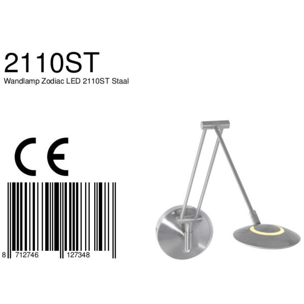 Steinhauer Zodiac LED wandlamp - knikarm - dimbaar - incl. ingebouwd LED - staal - Image 6