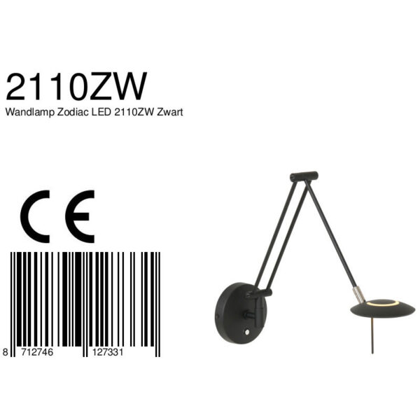 Steinhauer Zodiac LED wandlamp - knikarm - dimbaar - incl. ingebouwd LED - zwart - Image 6