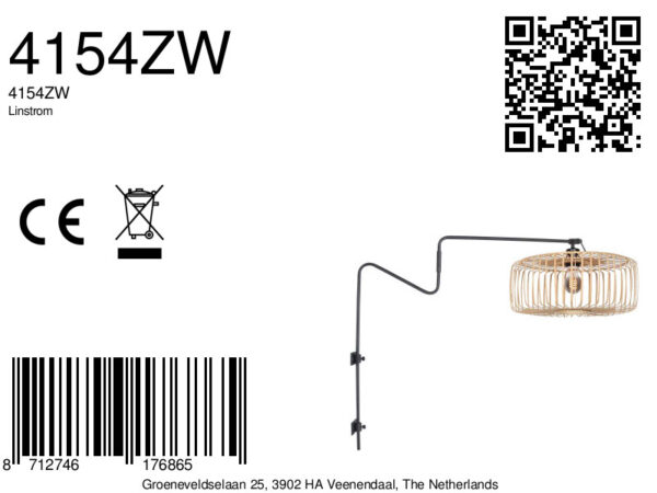 Wandlamp zwart met naturel kap Anne Light & Home Linstrom - Image 7